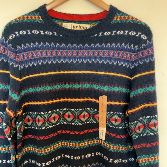Urban Pipeline Fair Isle Wool Blend Sweater Mens L Crewneck Navy Y2K Retro Skate - Picture 2 of 10